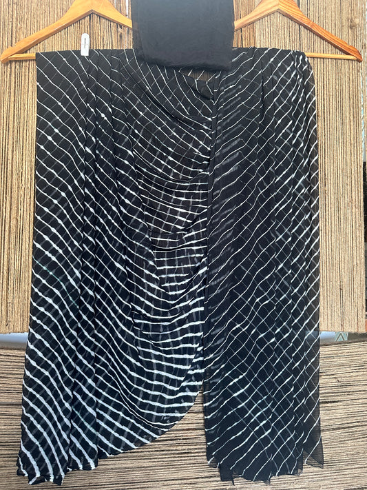 BLACK LEHERIYA HANDCRAFTED CHIFFON SARI CL-1