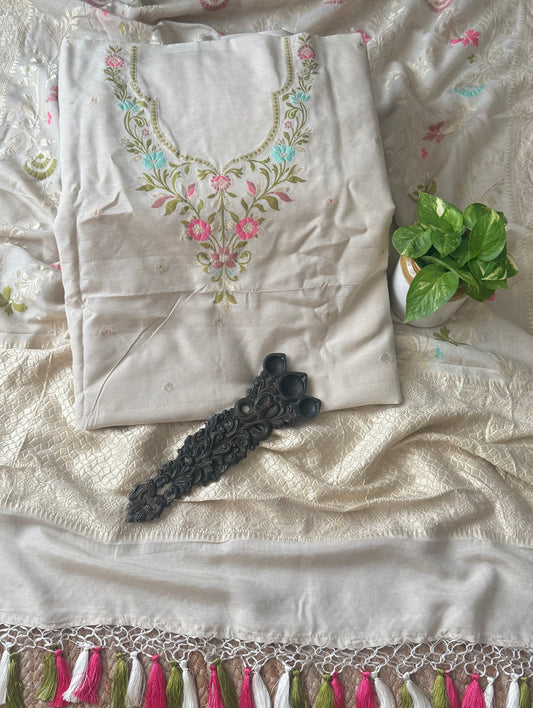 Sand Fossil Muga Silk Meenakari Kurta Dupatta Set