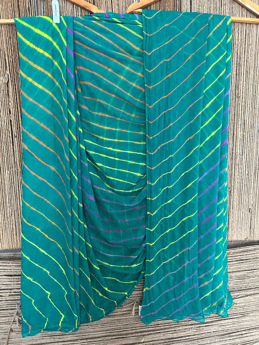 MINT GREEN MULTI LEHERIYA HANDCRAFTED CHIFFON SARI CL -1048