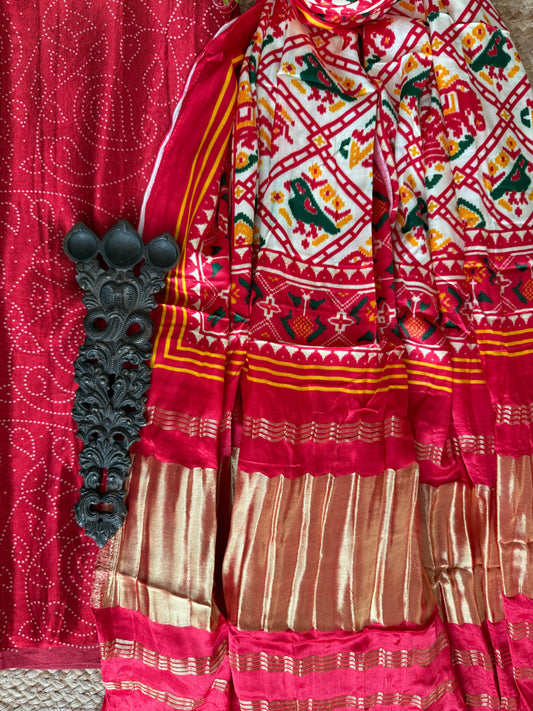 RED MASHRU SILK KURTA WITH PATOLA HANDCRAFTED MODAL SILK DUPATTA PS-225