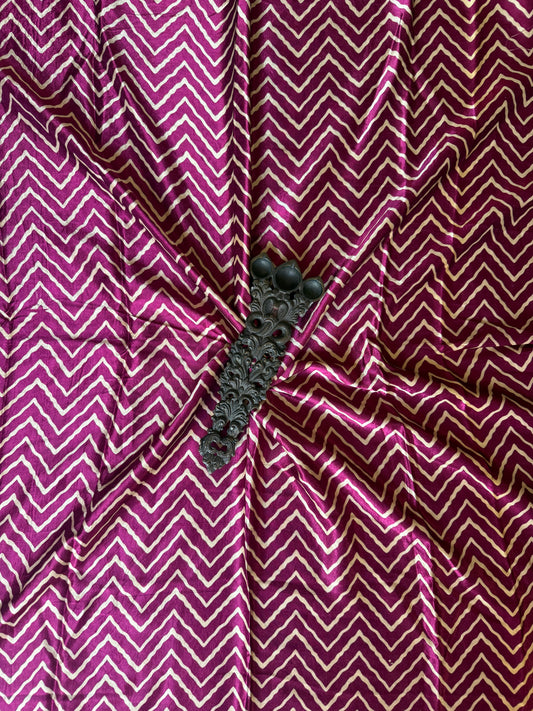 Magenta purple zigzag print mashru silk un stitched blouse piece