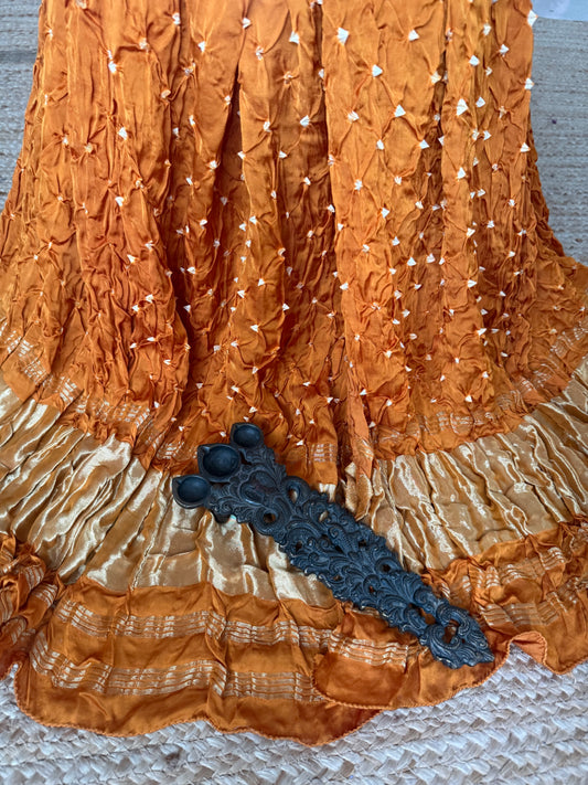 Mustard Yellow modal silk bandhani dupatta with nakshi border