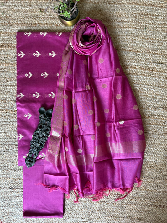 Magenta Purple Chanderi handloom  Banarsi Booti three piece suit  CBS-120