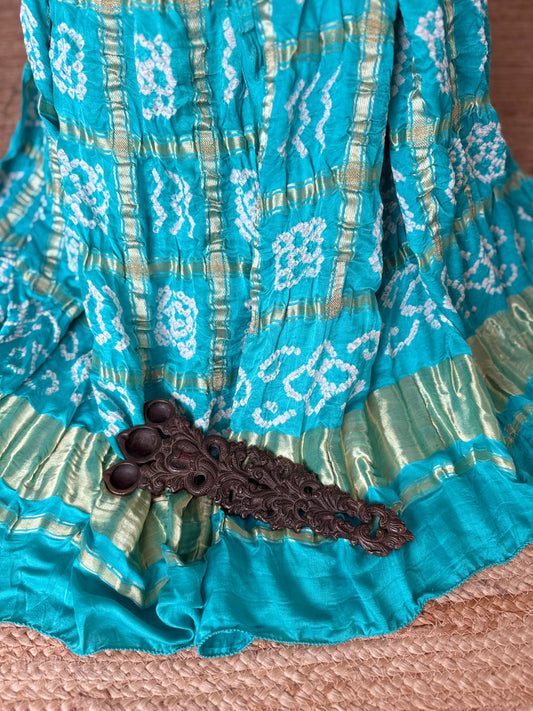 Turquoise Blue gharchola gajji silk handwoven dupatta