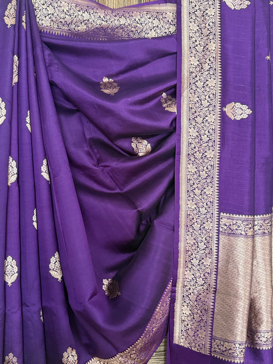 Cyber grape mango silk certified handloom banarsi sari with woven zari