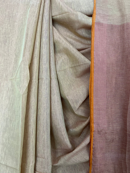 NAPLES YELLOW TISSUE LINEN ZARI SARI WITH WOVEN RED BORDER TL-48