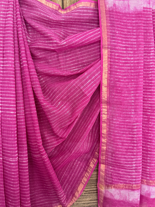 Fuchsia kota doria handblock sari