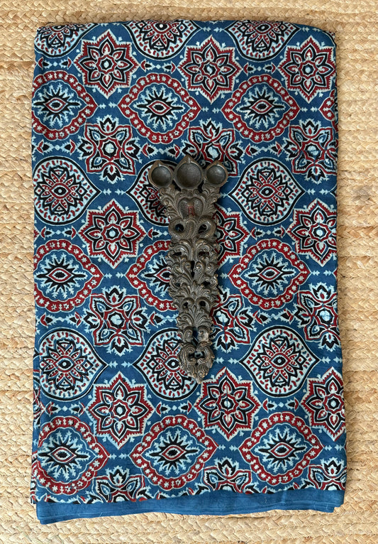Blue ajrakh modal handcrafted natural dye printed fabric mf-