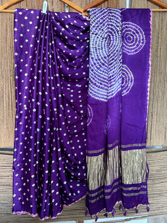 PURPLE MODAL SILK HANDKNOTTED BANDHANI SHIBORI SARI bss-8