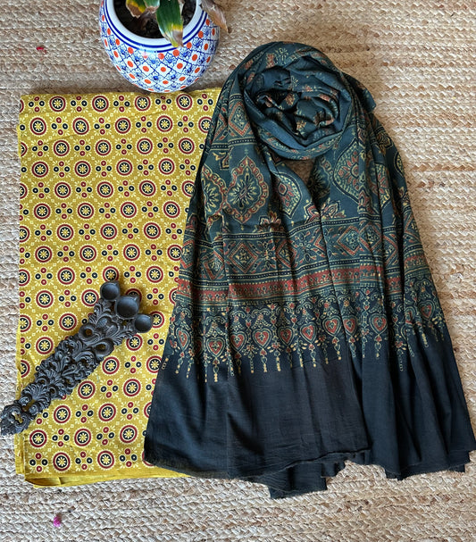 MUSTARD AJRAKH HANDBLOCK COTTON KURTA SET