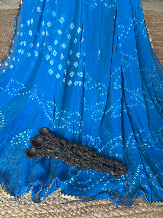 Azure blue chiffon leheriya dupatta