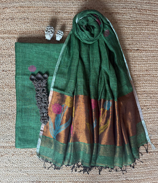 LIGHT GREEN JAMDANI LINEN KURTA SET LJS-302