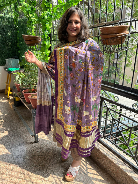 PURPLE PICHWAI PATOLA PRINT MODAL SILK DUPATTA
