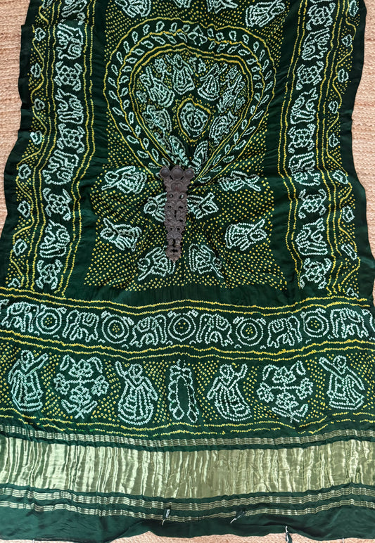 BOTTLE GREEN HANDWOVEN HANDCRAFTED GAJJI SILK CHANDMUKHI DUPATTA