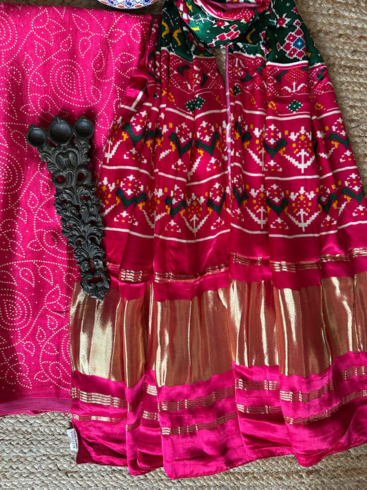 Pink mashru silk kurta with patola handcrafted modal silk dupatta ps-42