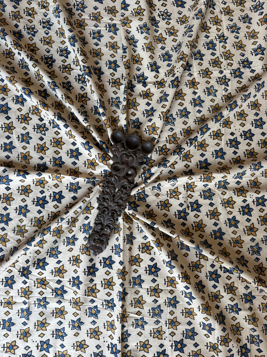 BEIGE AJRAKH HANDCRAFTED COTTON SILK UN STITCHED BLOUSE PIECE