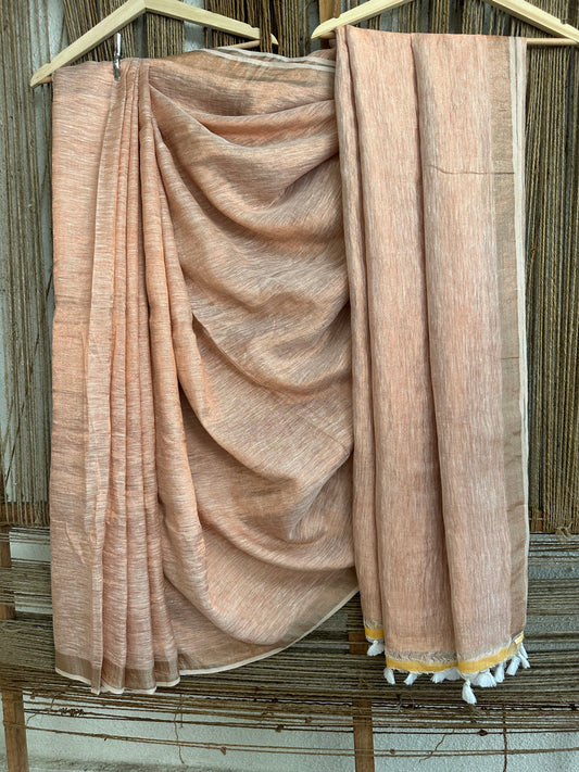 NAUTRAL COPPER METALLIC LINEN SARI WITH WOVEN BORDER ML-45