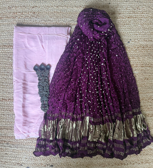 Light Pink Modal silk kurta with Bandhani Handcrafted Modal Silk Duppatta