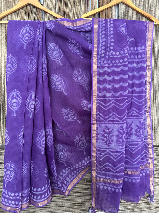 TACAO PURPLE KOTA DORIA HANDBLOCK SARI