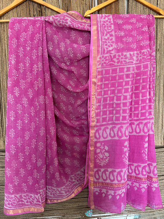 ROUGE PINK KOTA DORIA HANDBLOCK SARI