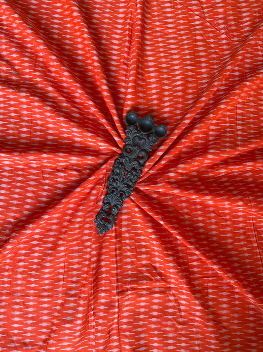 ORANGE IKKAT COTTON HANDBLOCK KURTA FABRIC
