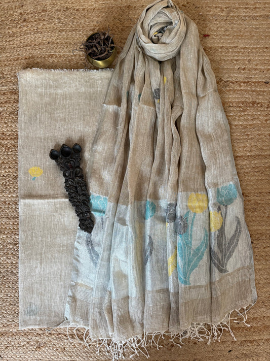 BEIGE JAMDANI LINEN KURTA SET LJS-206