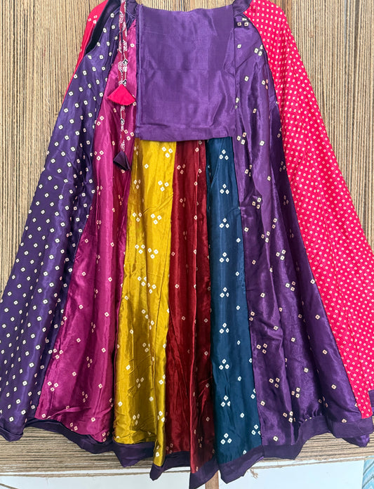 Purple mashru silk blouse-with Multicolour patchwork handcrafted mashru silk Skirt