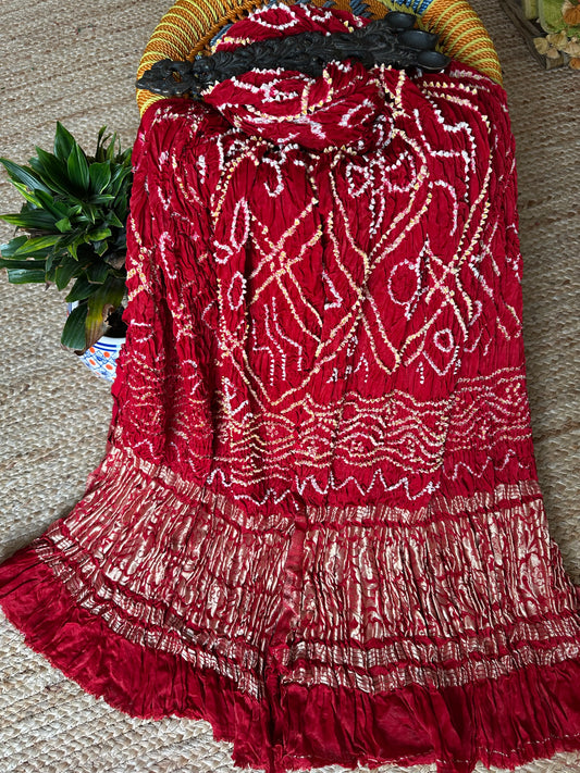 RED BANDHANI DUPATTA IN GHARCHOLA DESIGN WITH NAKSHI BORDER