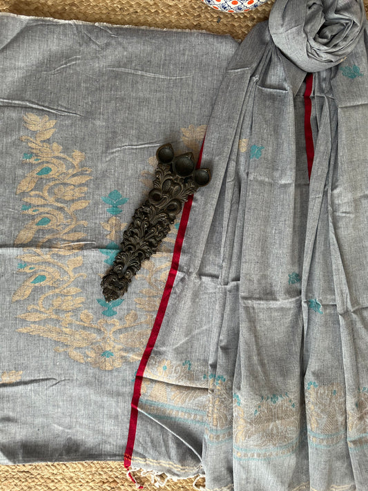 GRAY JAMDANI WOVEN MULL KURTA SET CJS- 13