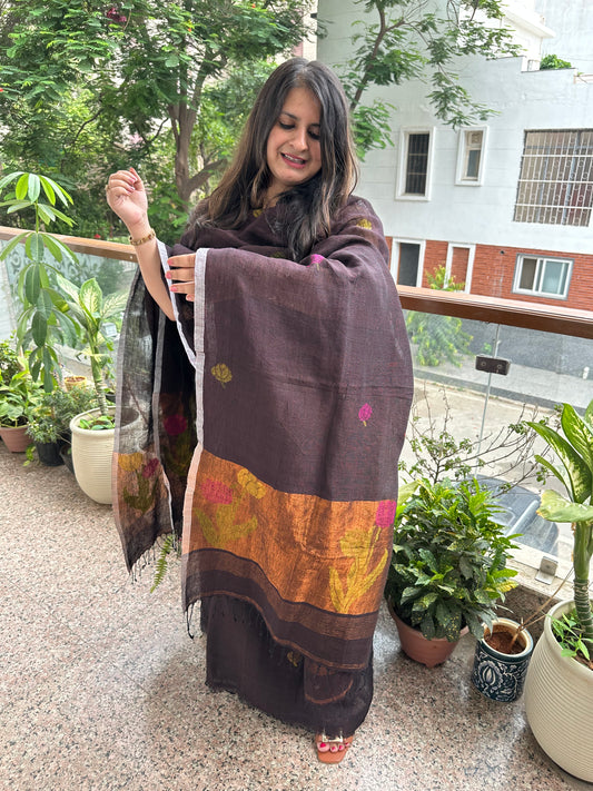 CHARCOAL BLACK WOVEN LINEN KURTA SET LJS-1043