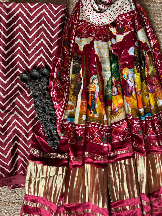 MAROON MASHRU SILK KURTA WITH PATOLA HANDCRAFTED MODAL SILK DUPATTA PS-63