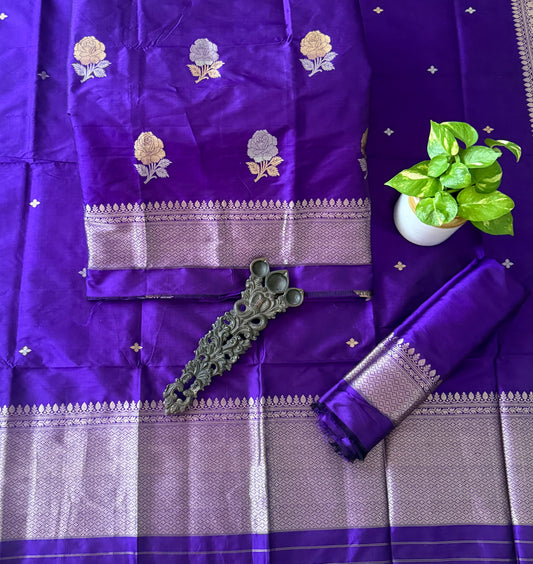 Ripe Plum Purple Katan silk certified handloom banarsi kadwa booti three piece suit