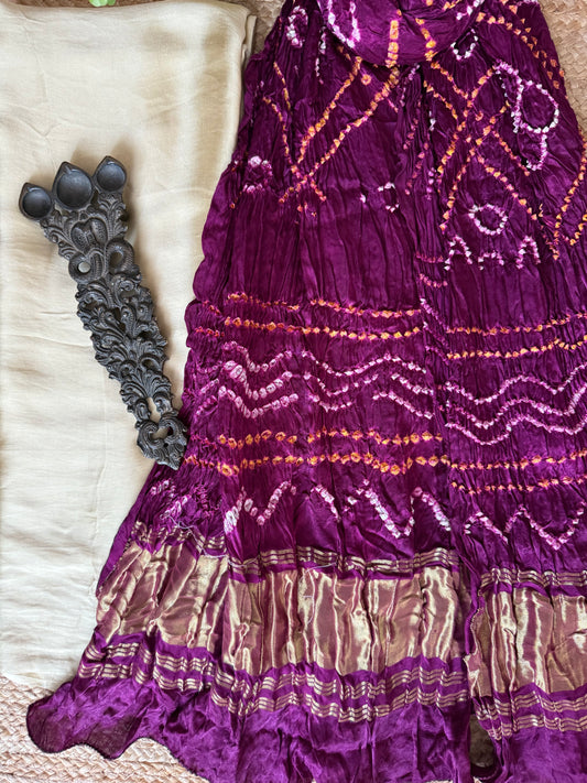 BEIGE GOLDEN MASHRU SOLID KURTA WITH GHARCHOLA HANDCRAFTED MODAL SILK DUPATTA PS-10153