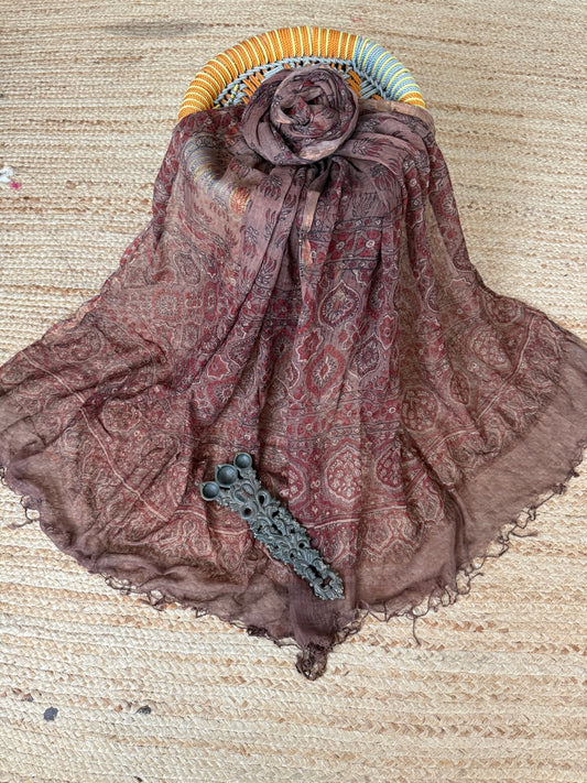 Brown kota ajrak handcrafted dupatta