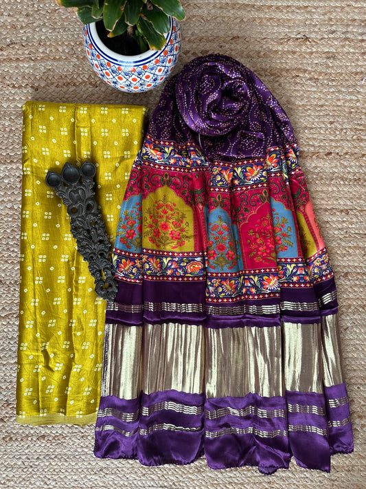 MUSTARD MASHRU SILK KURTA WITH PATOLA HANDCRAFTED MODAL SILK DUPATTA PS-5