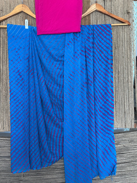 CERULEAN WITH CONTRADT BLOUSE LAHARIYA HANDCRAFTED CHIFFON SARI CL-18