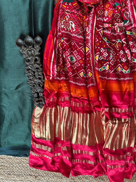 Dark green mashru silk kurta with patola handcrafted modal silk dupatta ps-100