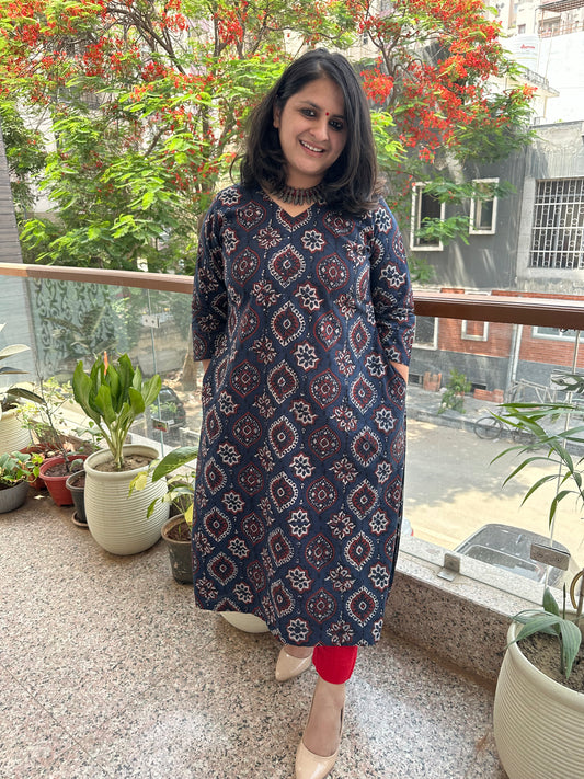 INDIGO COTTON AJRAKH HANDCRAFTED KURTA