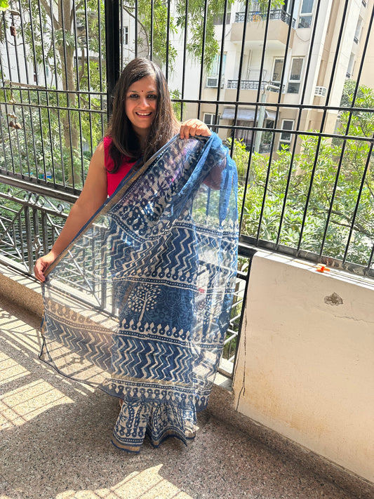 INDIGO BLUE AKOLA KOTA DORIA HANDBLOCK SARI