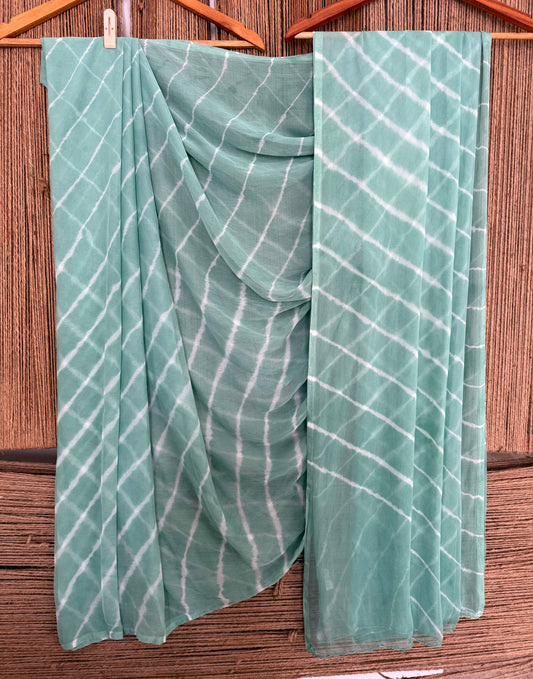 LIGHT TURQUOISE BLUE MULTI LEHERIYA HANDCRAFTED CHIFFON SARI CL -206