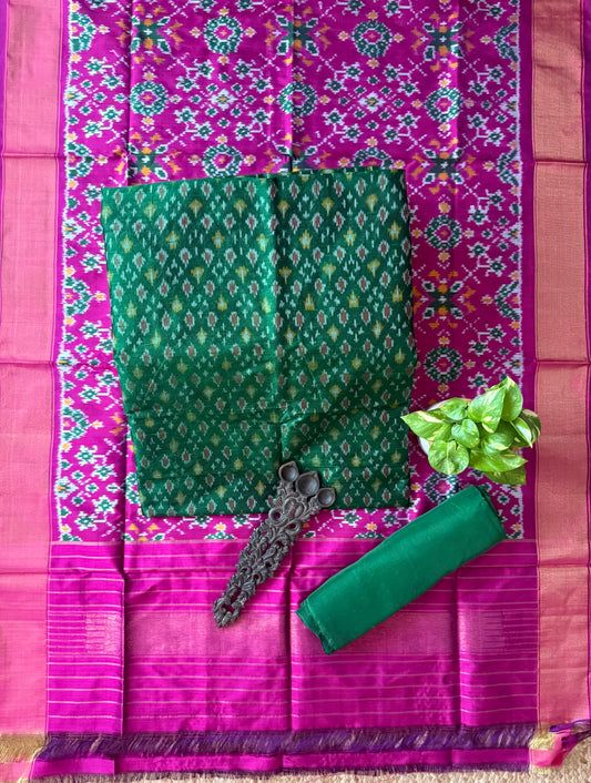 Bottle Green raw silk ikkat hanwoven kurta with ikkat patola pure silk handwoven dupatta