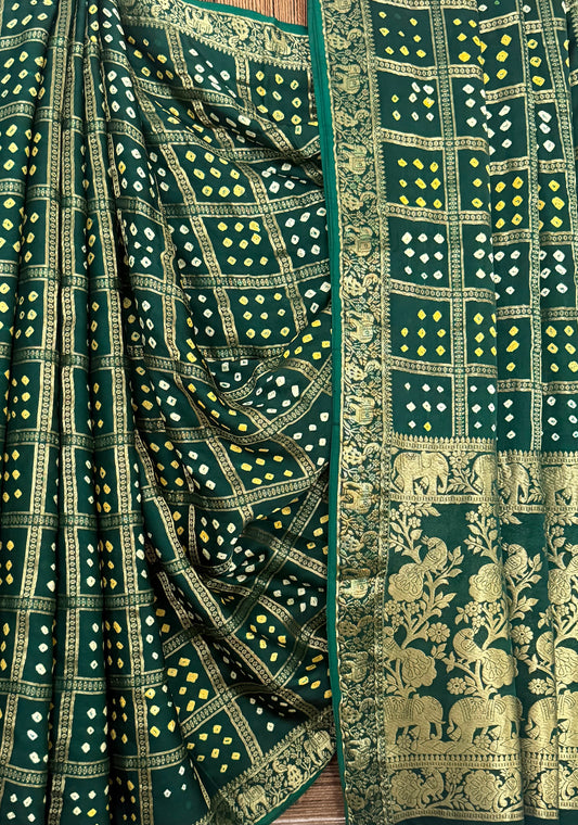 Forest Green modal silk gharchola bandhani sari
