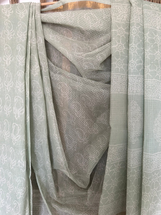 GLACIAL GREEN AKOLA KOTA DORIA HANDBLOCK SARI