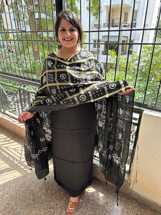 BLACK MODAL SILK KURTA WITH GHARCHOLA HANDCRAFTED MODAL SILK DUPATTAPS-1064