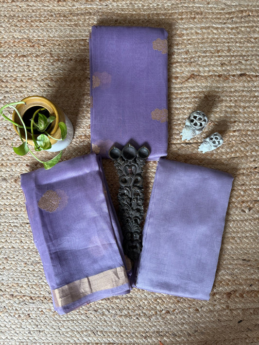 Light Purple Kora Silk Certified Handloom Banarsi Kadwa Booti three piece suit CBS-58