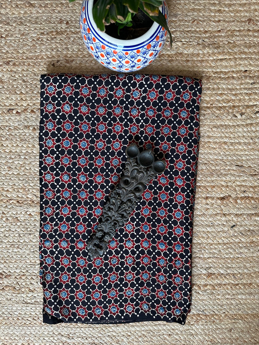 BLACK AJRAKH MODAL HANDCRAFTED NATURAL DYE PRINTED FABRIC MF-1