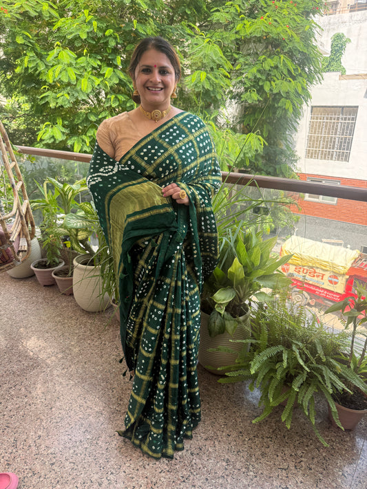 Castleton green modal silk gharchola bandhani sari bs- 72