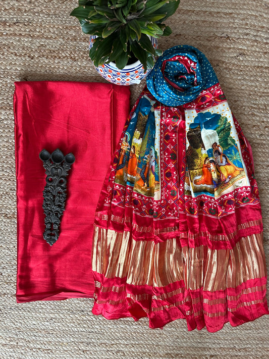 RED MASHRU SILK KURTA WITH PATOLA HANDCRAFTED MODAL SILK DUPATTA PS-105