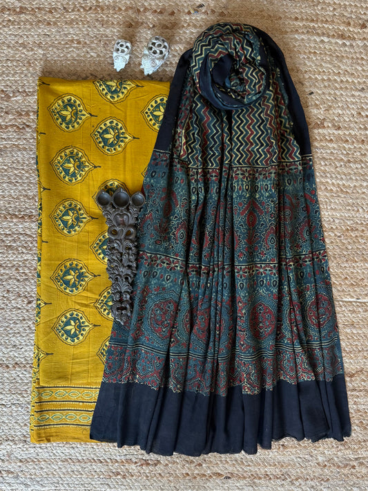 MUSTARD AJRAKH HANDBLOCK COTTON KURTA WITH AJRAKH DUPATTA