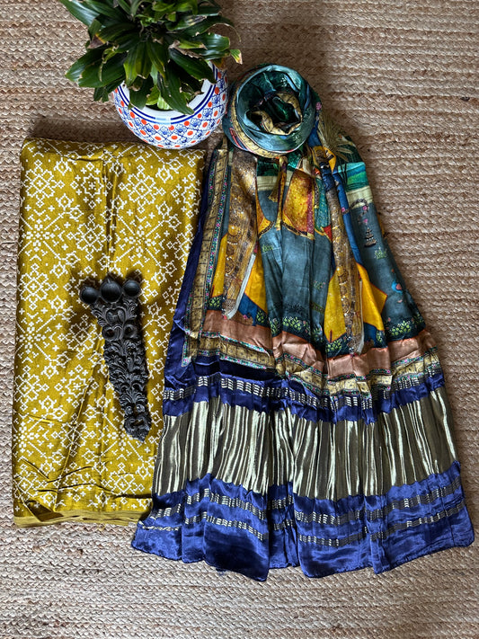 Mustard patola mashru silk kurta with patola handcrafted modal silk dupatta ps-16